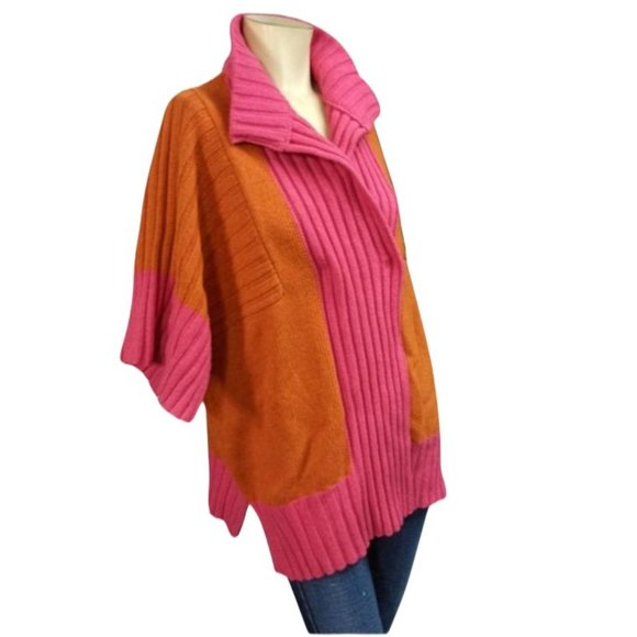 Neera Sweaters Neera Pink Orange Color Block Lana Angora And Cashmere Sweater Blend Medlarge